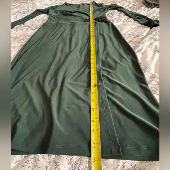 NWT Lauren Ralph Lauren green long sleeve dress with faux leather accent  size 4 - Picture 10 of 11